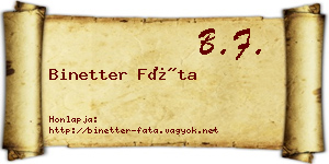 Binetter Fáta névjegykártya
